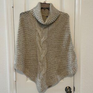 Eddie Bauer Womens Cable Knit Poncho Sweater XS/S Acrylic Wool Beige & Brown